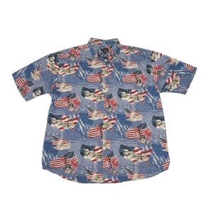 Cotton Trader‎ Sports Men's Medium America Shirt Liberty Flag Rushmore Button Up
